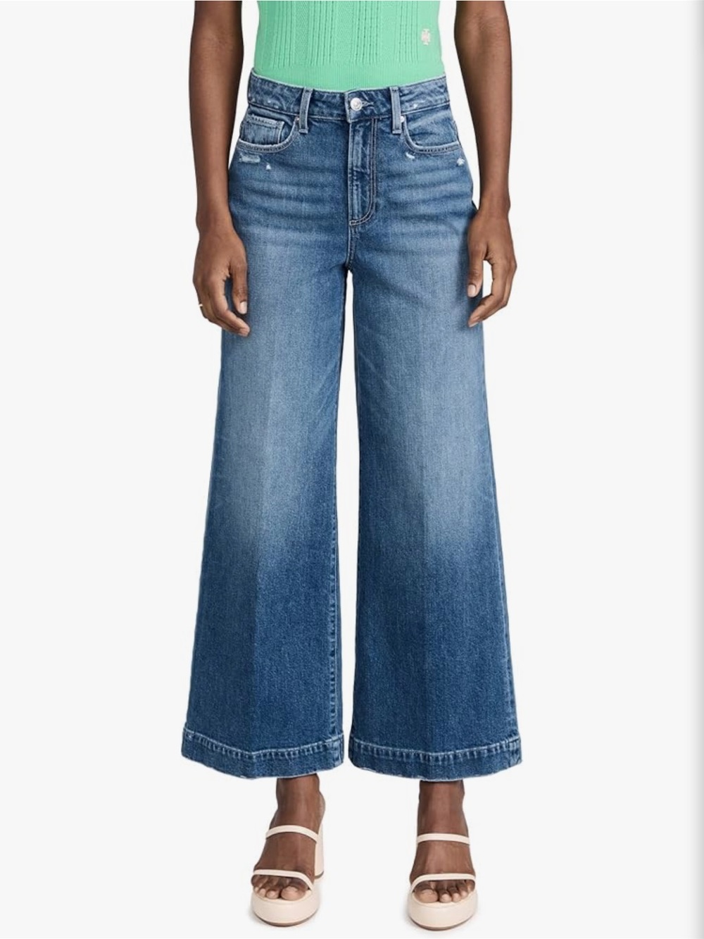 NWT PAIGE Harper Ankle Blue Denim Wide Leg Sz 32